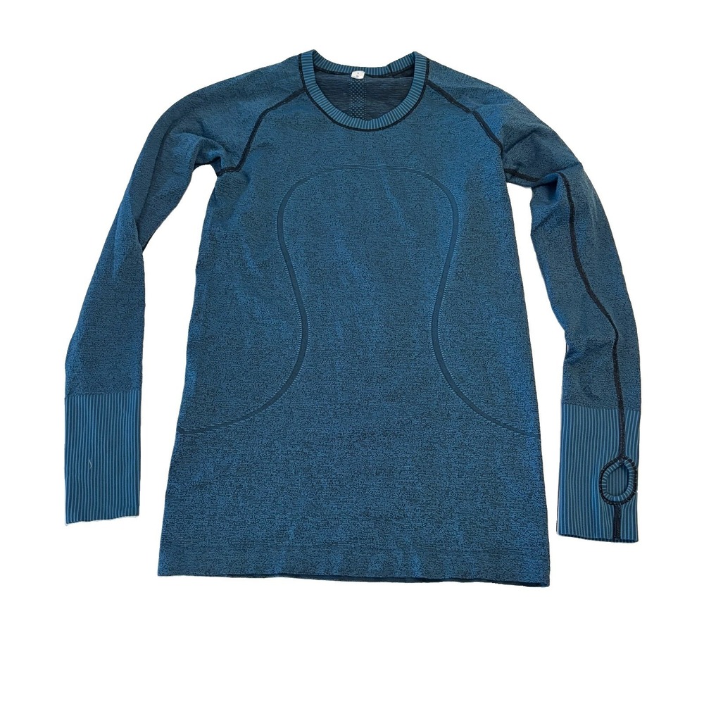 Lululemon Swiftly Tech Long Sleeve Womens 8 Teal Black Heathered Thumbhole Crew